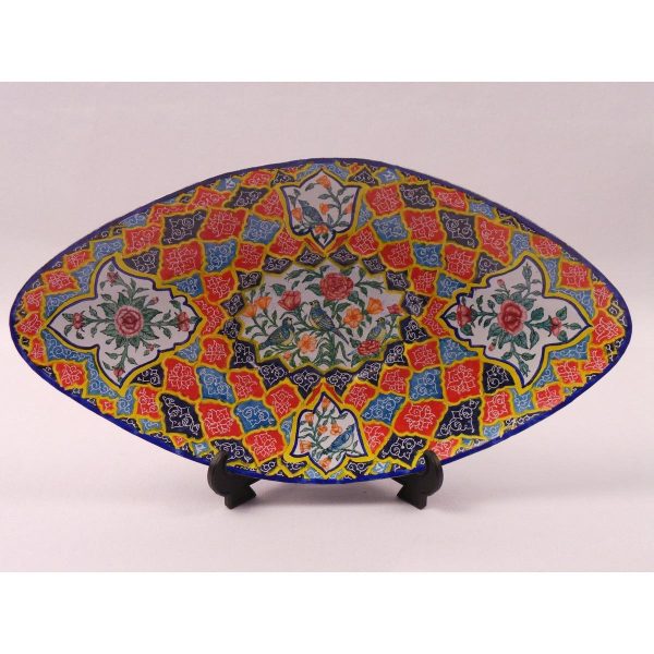 Unique Enameled Oval Dish (Custom Bird & Flower Design) - HE3026 - Image 1